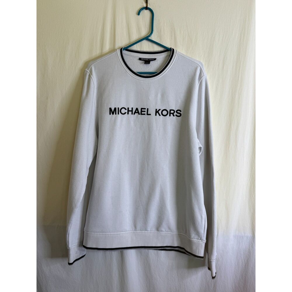 Michael Kors White Crew Neck Sweatshirt with Brand Logo on Chest Size L